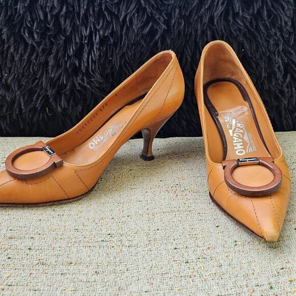 Vintage Salvatore Ferragamo Women Heel Sandal Shoe Leather Upper made Italy 4C - Picture 2 of 10